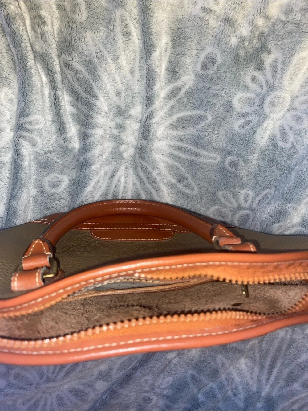Dooney & Bourke Olive Pebbled Leather Satchel with Tan Trim